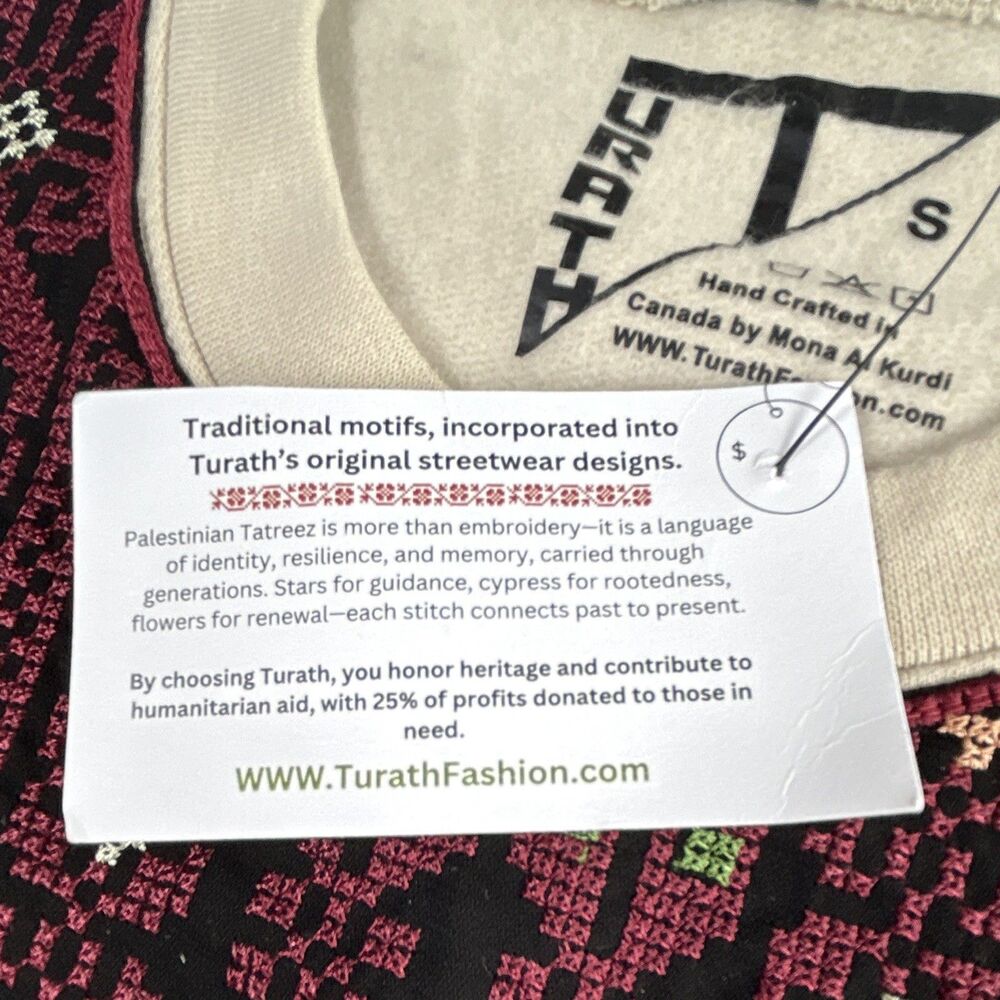 NWT Turath Palestinian Tatreez Embroidered Fleece Crewneck Pullover Sweatshirt S - Picture 5 of 8